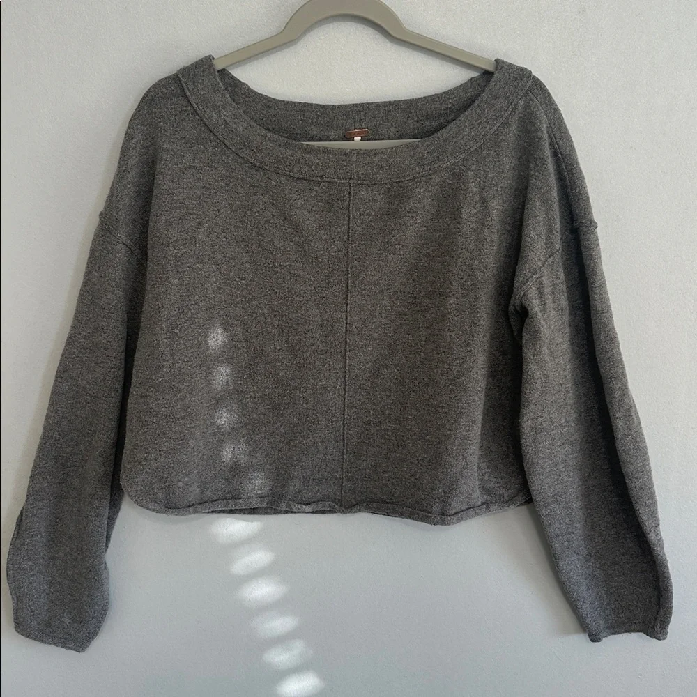 Free People Gray Cozy Knit Cropped Sweater‎